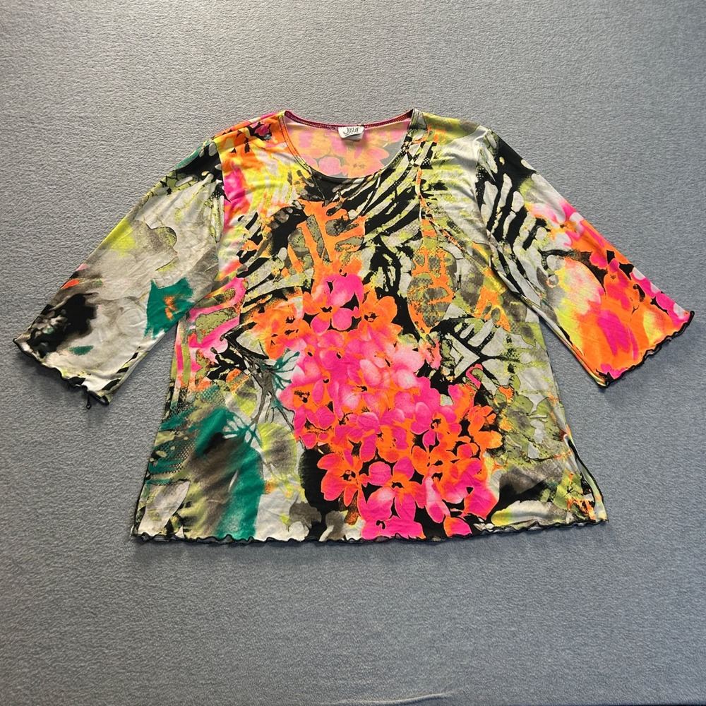 Jostar Travel Top Womens‎ L Multicolor Floral Abstract Stretch 3/4 Sleeve Blouse